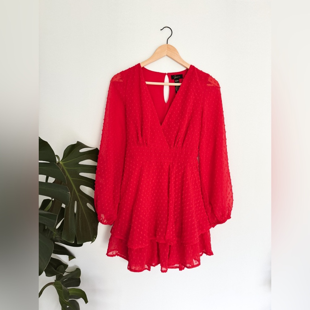 Japna Red Ruffled Tie Mini Dress - Size Medium